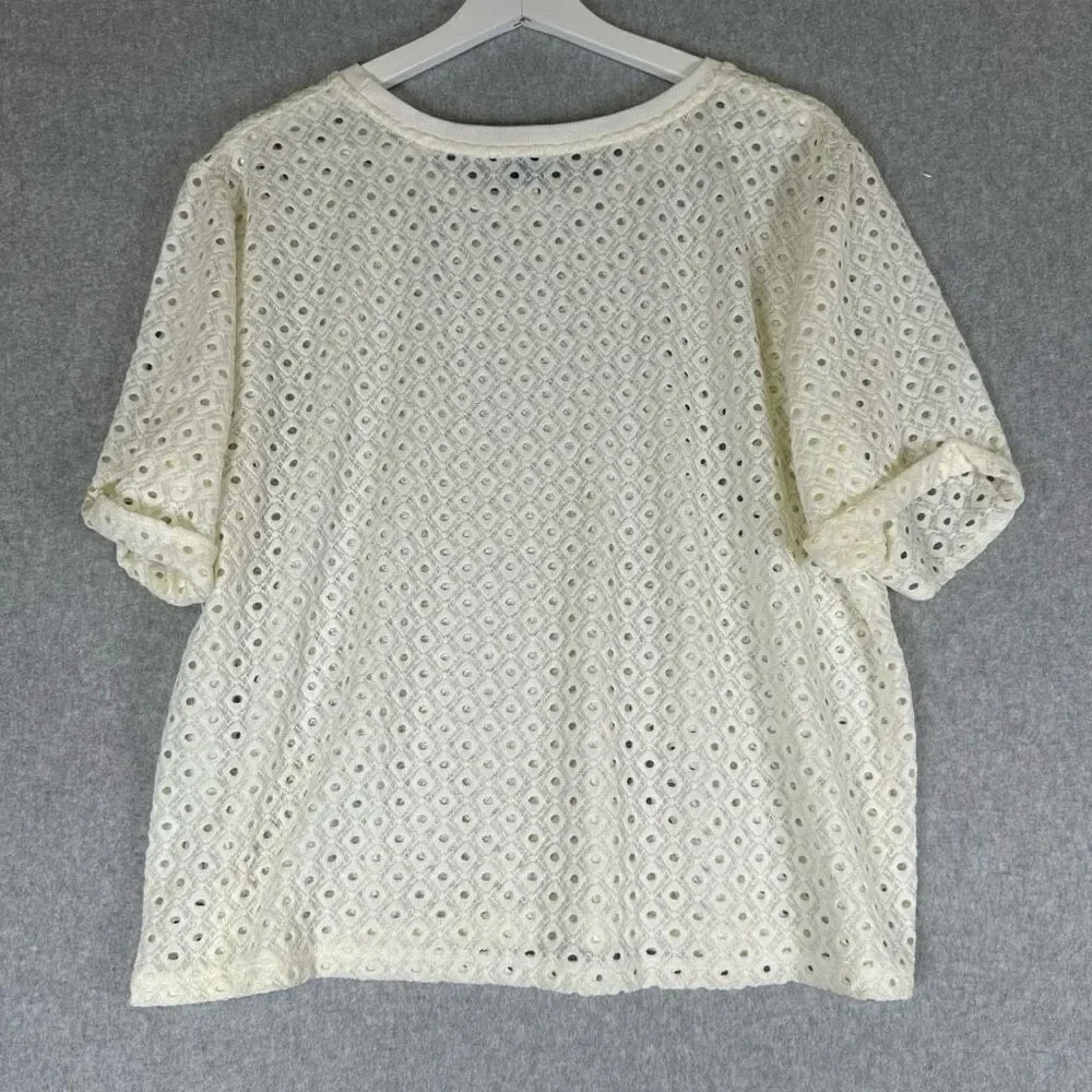 Anthropologie Postmark Womens Large Top Chantal Lace Boxy White Eyelet Shirt - Picture 5 of 7